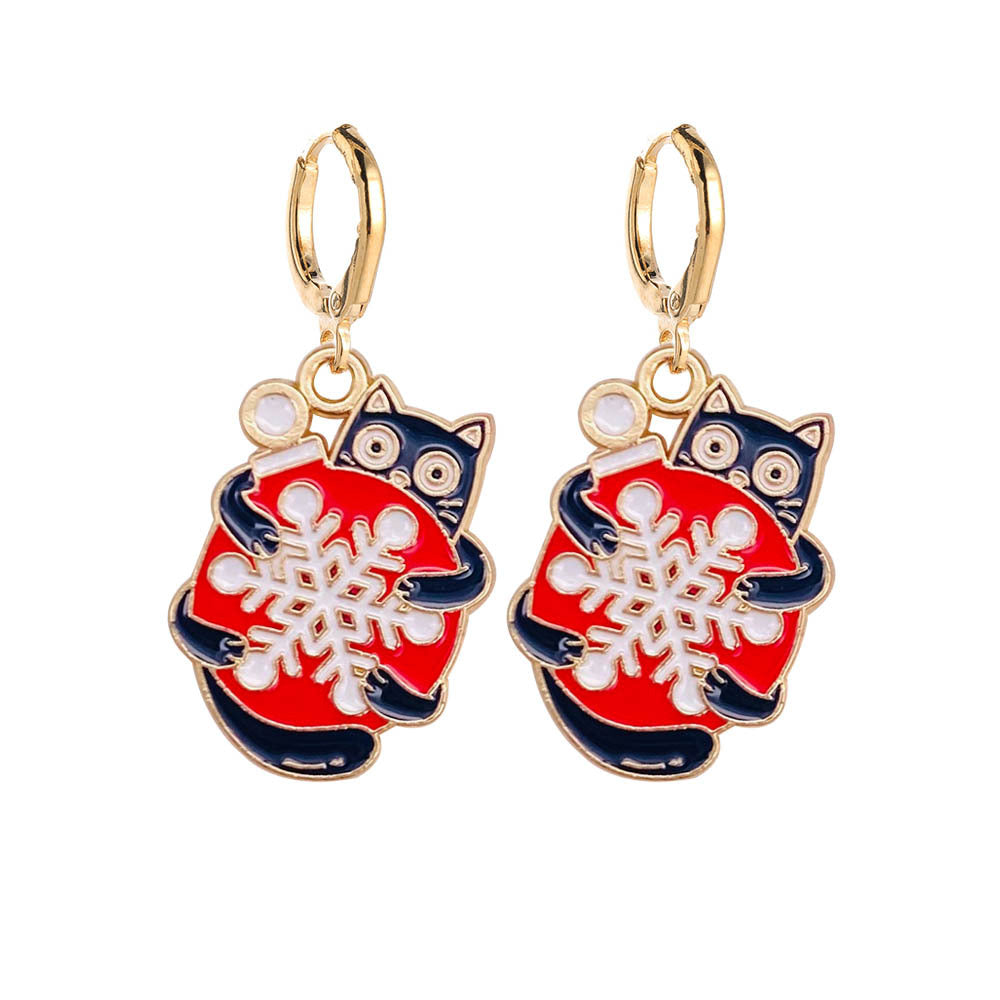 Wholesale Christmas Cute Lights Cat Christmas Tree Alabaster Earrings